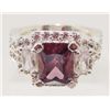 Image 1 : STERLING SILVER PLATED AMETHYST & CRYSTAL RING - SZ. 8