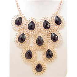 BLACK RHINESTONE BAROQUE ESTATE JEWELRY NECKLACE