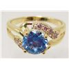 Image 1 : 18K GOLD FILLED BLUE TOPAZ & CZECH CRYSTAL RING - SZ. 6