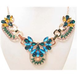 MULTI-COLORED RHINESTONE FLORAL ESTATE JEWERLY NECKLACE