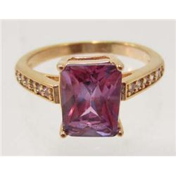 18K GOLD FILLED AMETHYST & CZECH CRYSTAL RING - SZ. 7