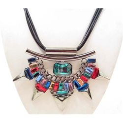 MULTI-COLORED RHINESTONE AZTEC ESTATE JEWELRY NECKLACE