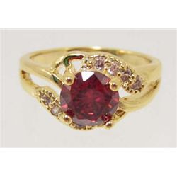 18K GOLD FILLED RED GARNET & CZECH CRYSTAL RING - SZ. 8