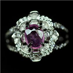 WHITE GOLD OVER STERLING SILVER RUBY RING - SIZE 7.5