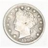 Image 1 : 1908 LIBERTY "V" NICKEL RED BOOK VALUE IS $25.00+ *NICE EARLY VERY FINE GRADE*!! LIBERTY NICKEL CAME