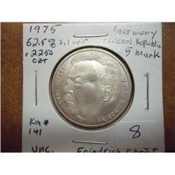 1975 GERMAN SILVER 5 MARK UNC .2250 OZ. ASW