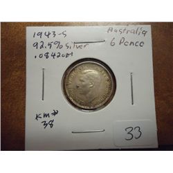 1943-S AUSTRALIA SILVER 6 PENCE .0842 OZ. ASW