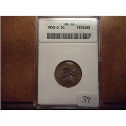 1955-D JEFFERSON NICKEL ANACS MS63