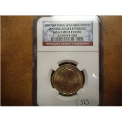 ERROR 2007 WASHINGTON DOLLAR MISSING EDGE LETTERS