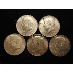 5 ASSORTED 40% SILVER KENNEDY HALF DOLLARS