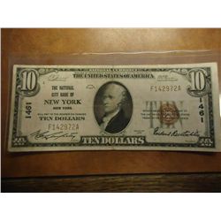 1929 TYPE I $10 NATIONAL CURRENCY NATIONAL CITY