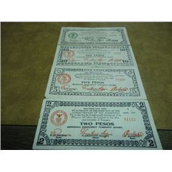 2, 5,10 & 20 PESO WWII GUERRILLA MONEY