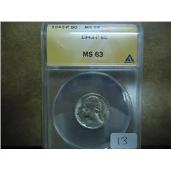 1943-P 35% SILVER JEFFERSON WAR NICKEL ANACS MS63