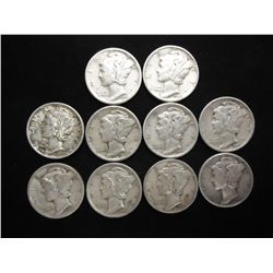 10 ASSORTED 1940'S MERCURY DIMES