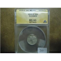 1935-S MERCURY DIME ANACS MS60 DETAILS