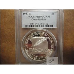 1987-S US CONSTITUTION SILVER DOLLAR PCGS PR69DCAM