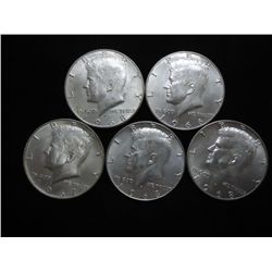 5 ASSORTED 40% SILVER KENNEDY HALF DOLLARS