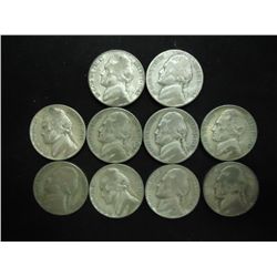 10 ASSORTED 35% SILVER JEFFERSON WAR NICKELS