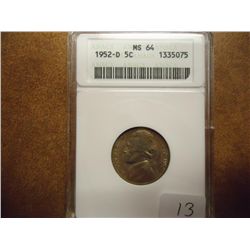 1952-D JEFFERSON NICKEL ANACS MS64