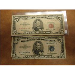 1953-A $5 SILVER CERTIFICATE & 1963 $5 US  NOTE