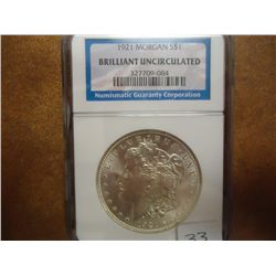 1921 MORGAN SILVER DOLLAR NGC BRILLIANT UNC