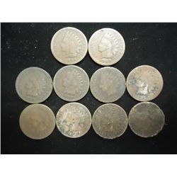 10 ASSORTED 1880'S INDIAN HEAD CENTS ROUGH SHAPE