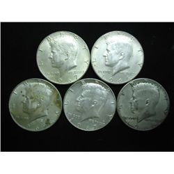 5 ASSORTED 40% SILVER KENNEDY HALF DOLLARS