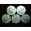 Image 1 : 5 ASSORTED 40% SILVER KENNEDY HALF DOLLARS