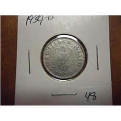 1939-B GERMAN 50 PFENNIGS WITH SWASTIKA