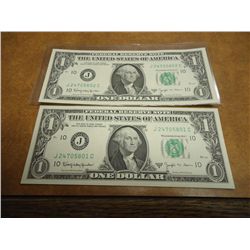 2-1963-B CONSECUTIVE SERIAL # BARR $1 FRN'S