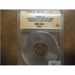 ERROR 1966 LINCOLN CENT STRUCK ON THIN BLANK