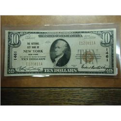 1929 TYPE I $10 NATIONAL CURRENCY NATIONAL CITY
