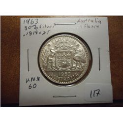 1963 AUSTRALIA SILVER FLORIN UNC .1818 OZ. ASW