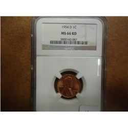 1954-D LINCOLN CENT NGC  MS66 RD