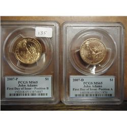 2007 P & D JOHN ADAMS $'S 1ST DAY ISSUES