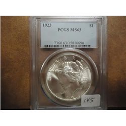 1923 PEACE SILVER DOLLAR PCGS MS63
