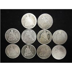 10 ASSORTED 1890'S SEATED LIBERTY DIMES