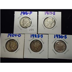 1916,17-S,24-D,25-S & 30-S MERCURY DIMES