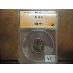 1941 JEFFERSON NICKEL ANACS MS64
