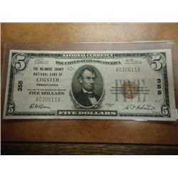 1929 TYPE I $5 NATIONAL CURRENCY DELAWARE