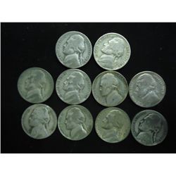 10 ASSORTED 35% SILVER JEFFERSON WAR NICKELS