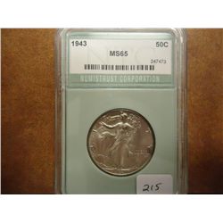 1943 WALKING LIBERTY HALF DOLLAR NTC MS65