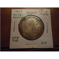 1907 INDIANA SILVER RUPEE .3437 OZ. ASW
