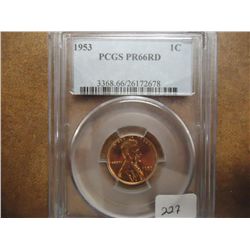 1953 LINCOLN CENT PCGS PR66 RD