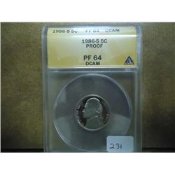 1986-S JEFFERSON NICKEL ANACS PF64 DCAM