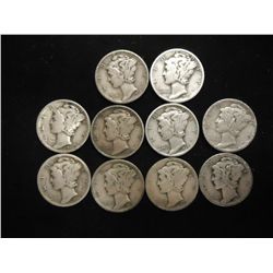 10 ASSORTED 1930'S MERCURY DIMES