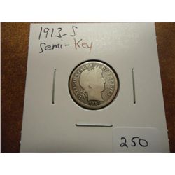 1913-S BARBER DIME SEMI KEY