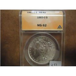 1883-O MORGAN SILVER DOLLAR ANACS MS62