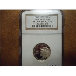 2000-S SILVER NEW HAMPSHIRE QUARTER NGC PF69