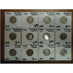 12 BUFFALO NICKELS OLD DEALER STOCK SEE DESCRIPT.